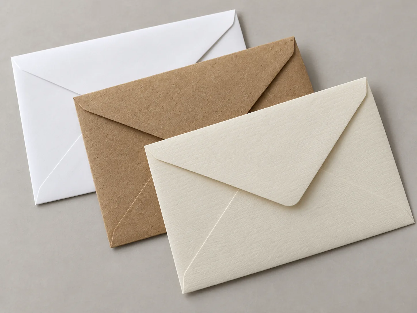 Три конверта из разных бумажных материалов