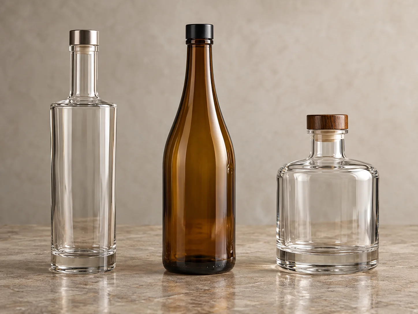 Иллюстрация: разная геометрия бутылок для примерки упаковки